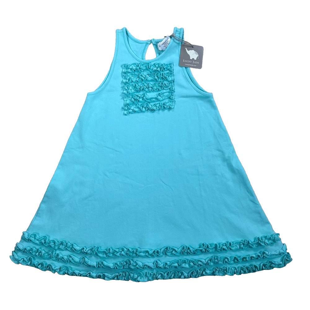 Lucky Jade Ruffle Tank Dress Kids Size 4/5 Teal Green Sleeveless Summer Casual
